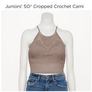 👀50% OFF🤎 NWT‼️ SO brand Juniors Cropped Crocet Cami